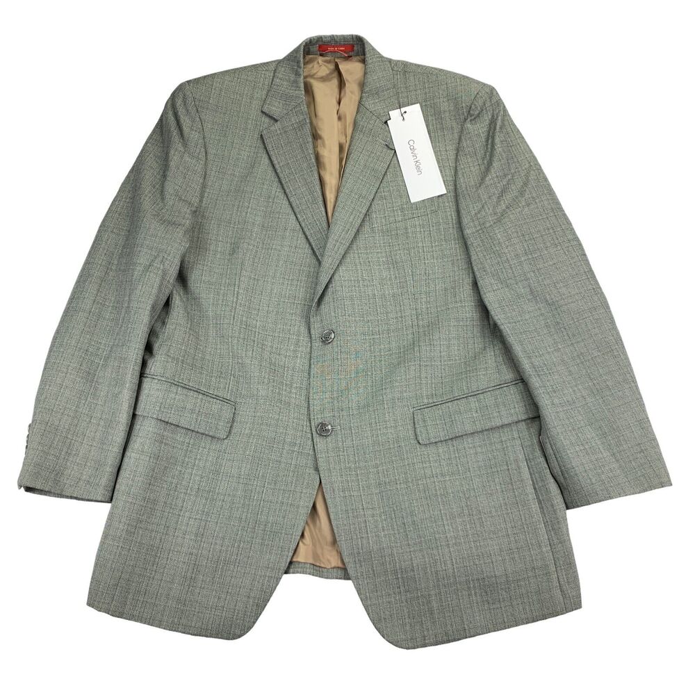 Calvin Klein Mens Slim Fit Rayon Blend Suit Jacket Green Gray 44L